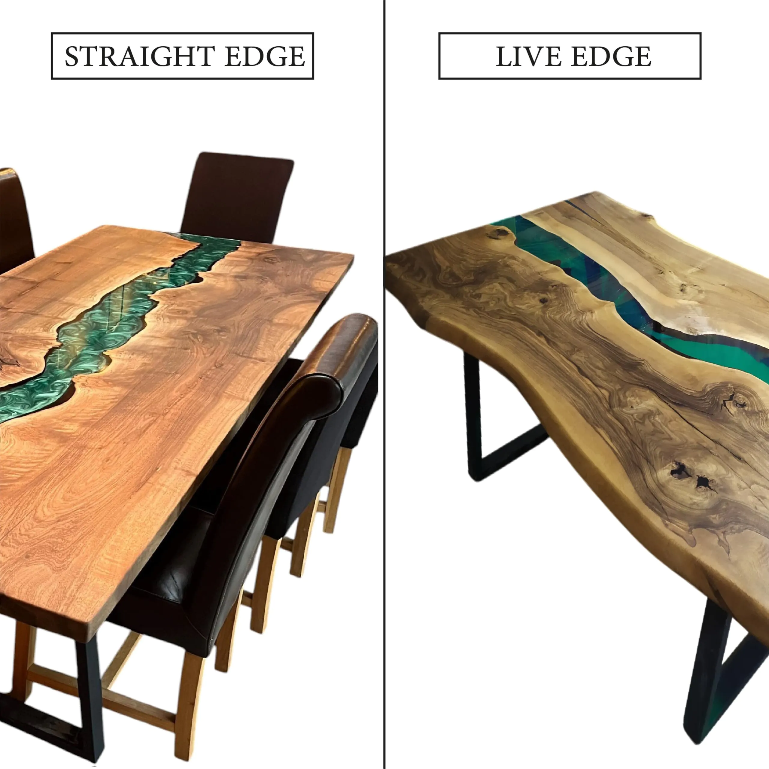 Solid Wood Natural Live Edge and straight cut Edge Style options