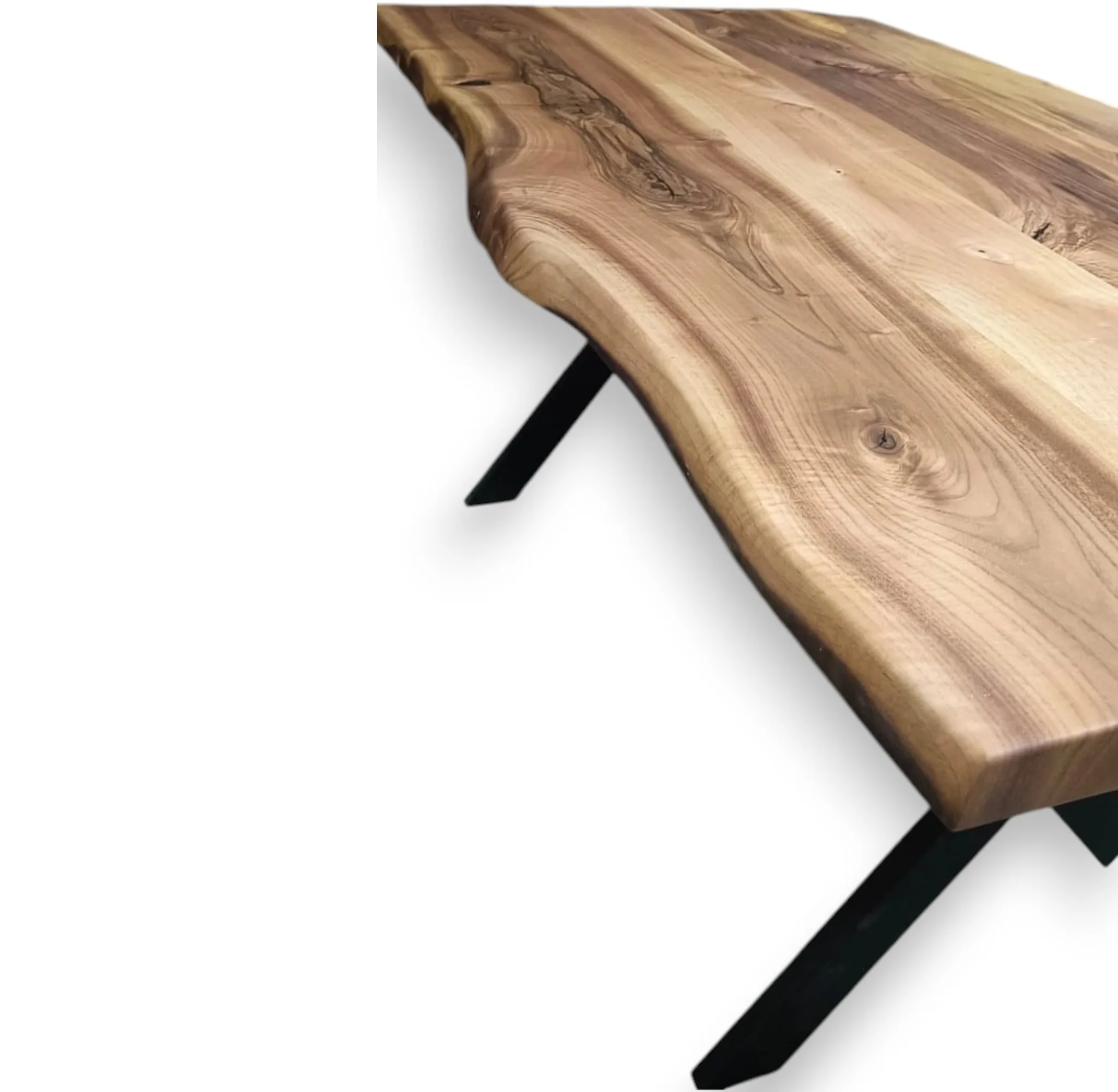 Handmade walnut live edge dining table with black metal legs