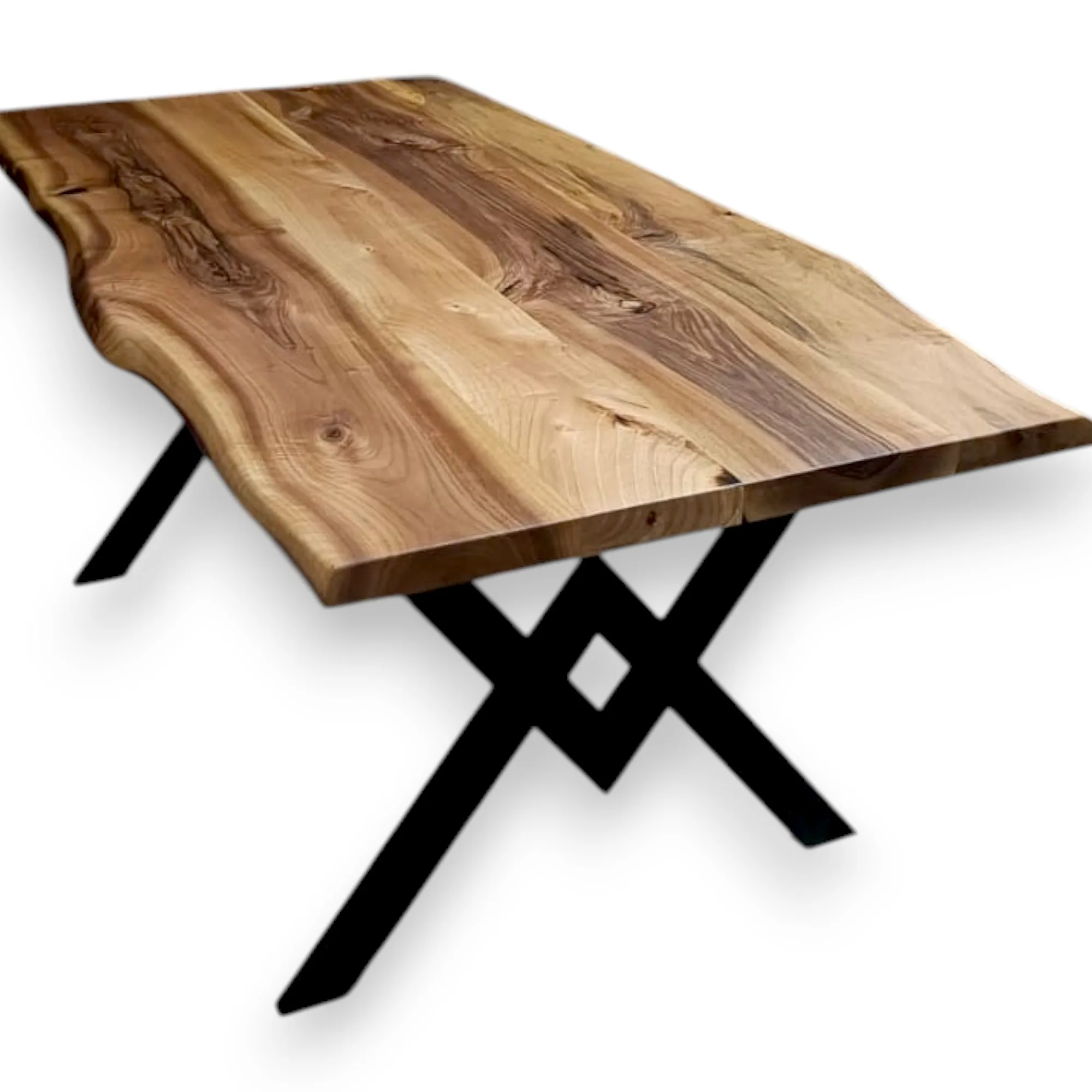 Walnut dining table with natural edge and matte oil finish