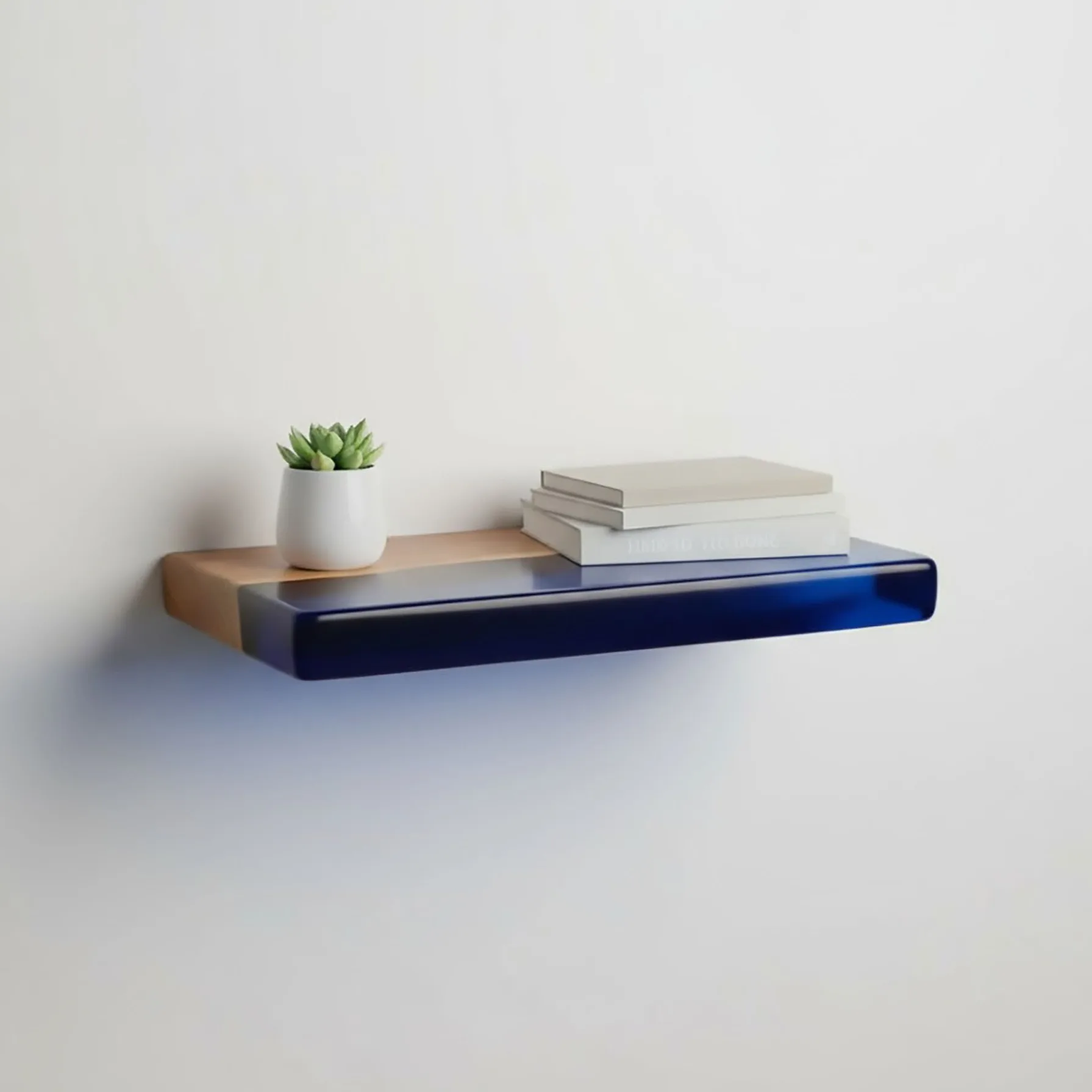 Floating live edge walnut shelf with transparent epoxy