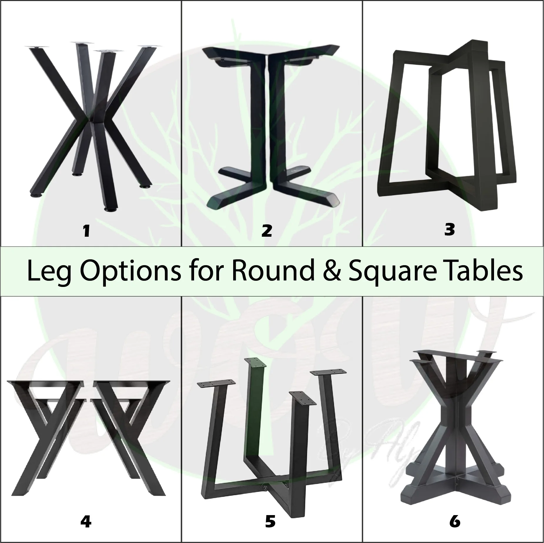 Powder coated metal table leg options for round and square tables