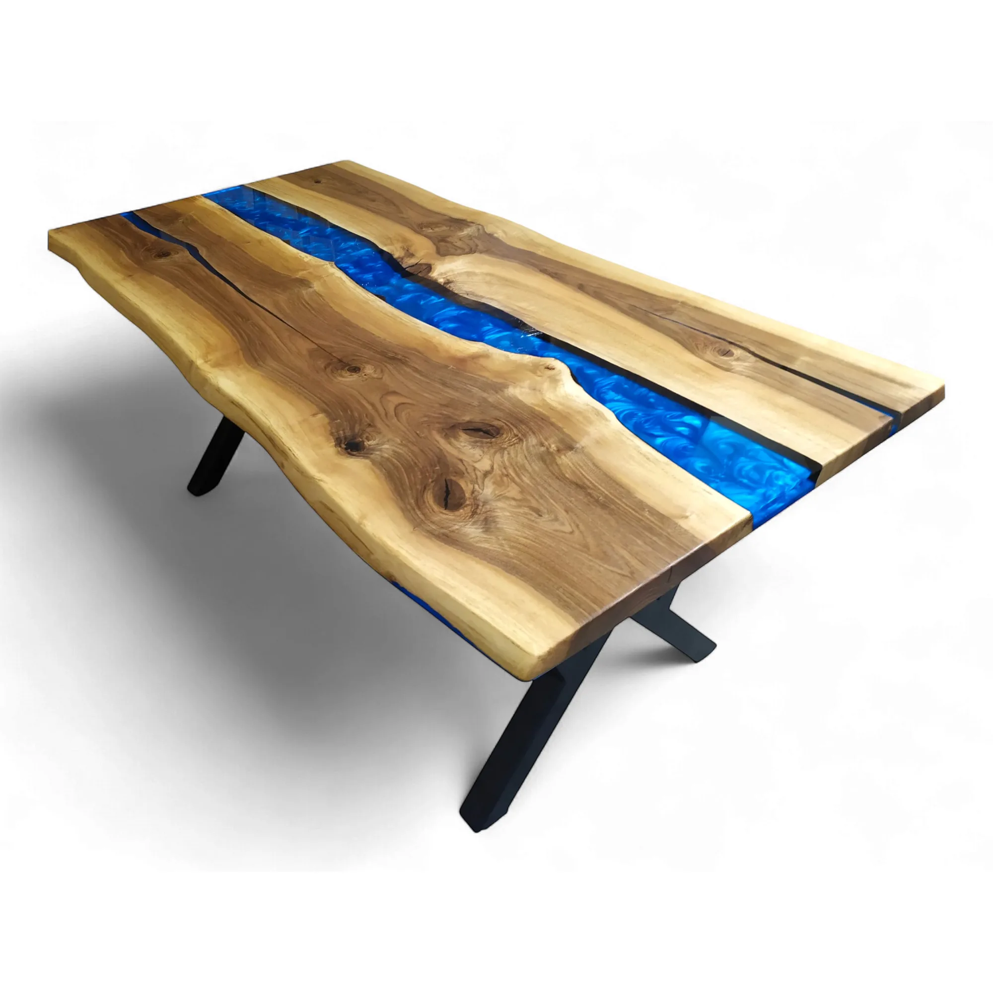 Pearled Blue Live Edge Epoxy Table side angle