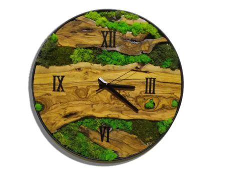 Moss Olive Wood Wall Clock Front View