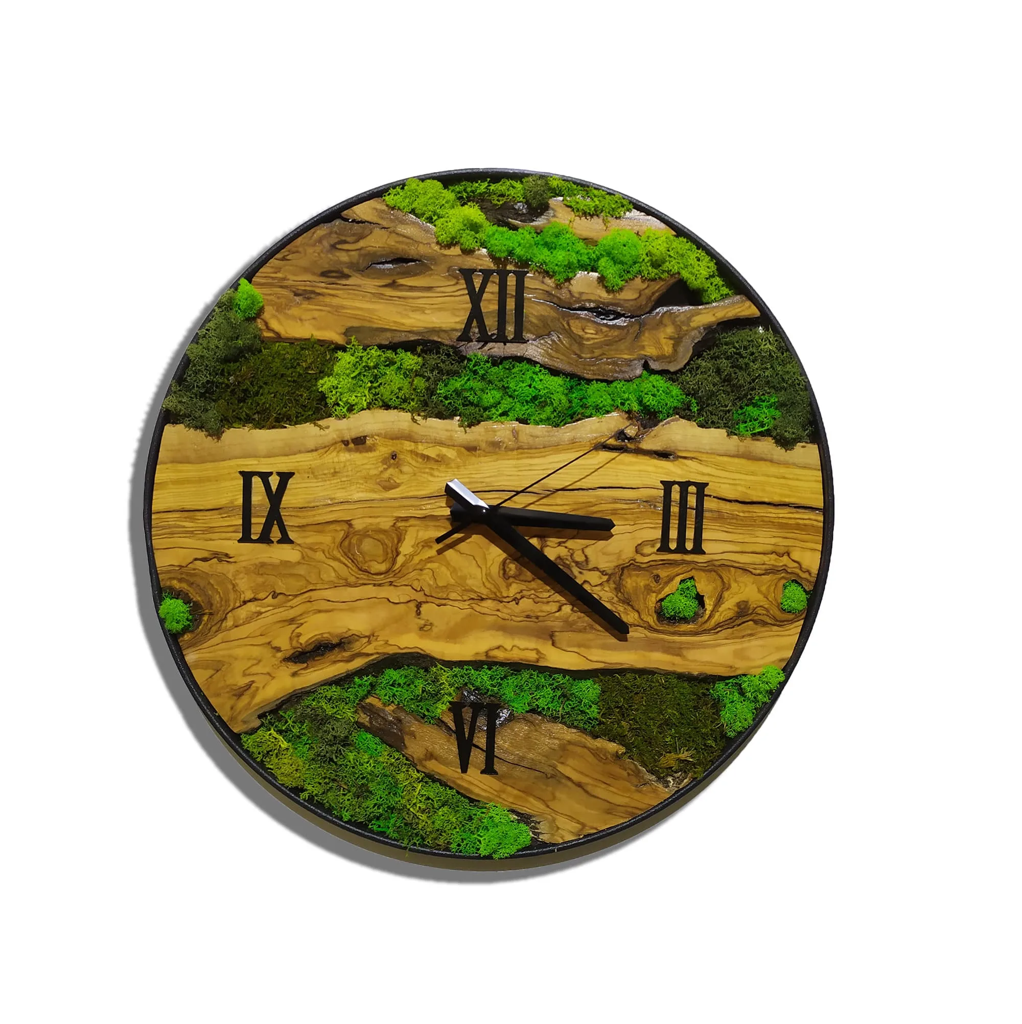 Moss Olive Wood Wall Clock Front View