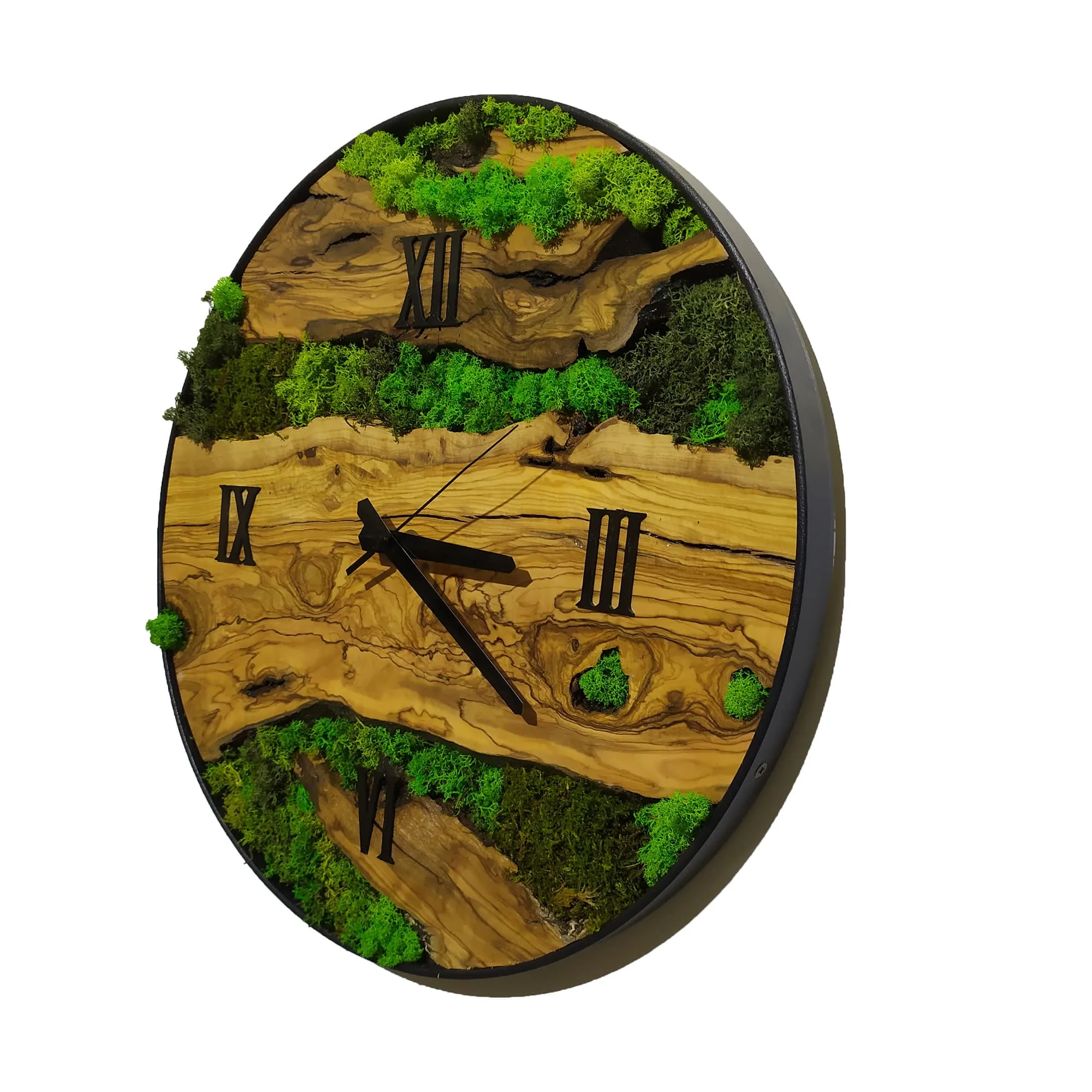 Side Angle Moss Olive Wood Wall Clock