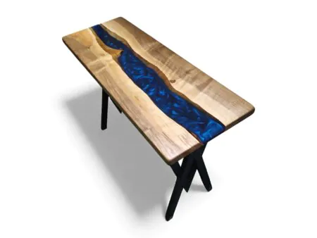 Luxury navy blue epoxy console table made from walnut wood