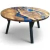 Round Navy Blue Epoxy Table with European walnut wood
