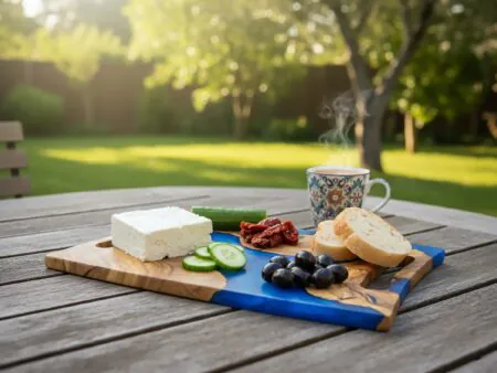 Olive Wood Epoxy Cheese Board with Blue Epoxy