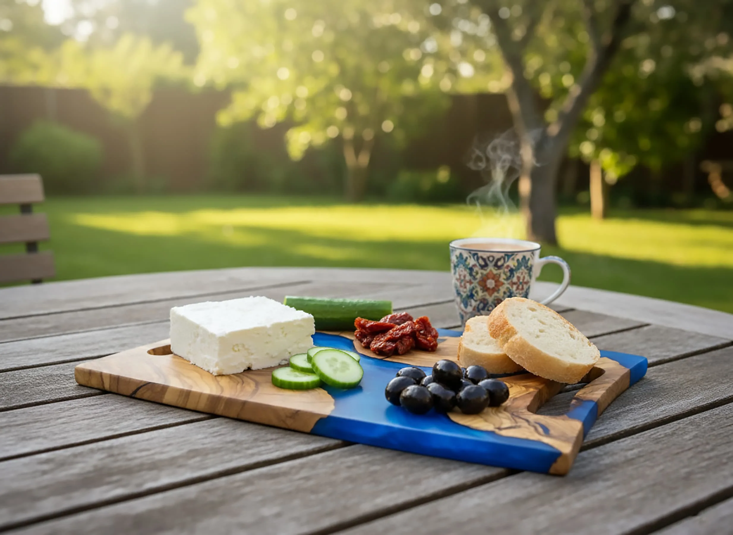 Olive Wood Epoxy Cheese Board with Blue Epoxy