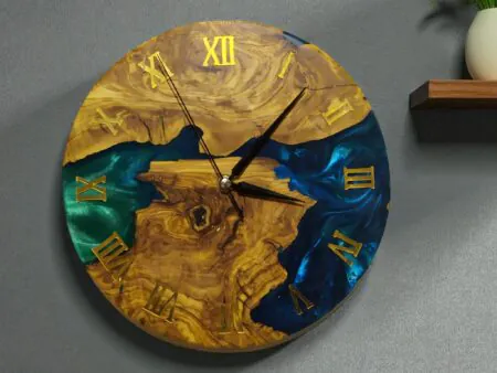 Olive wood epoxy wall clock interior decor