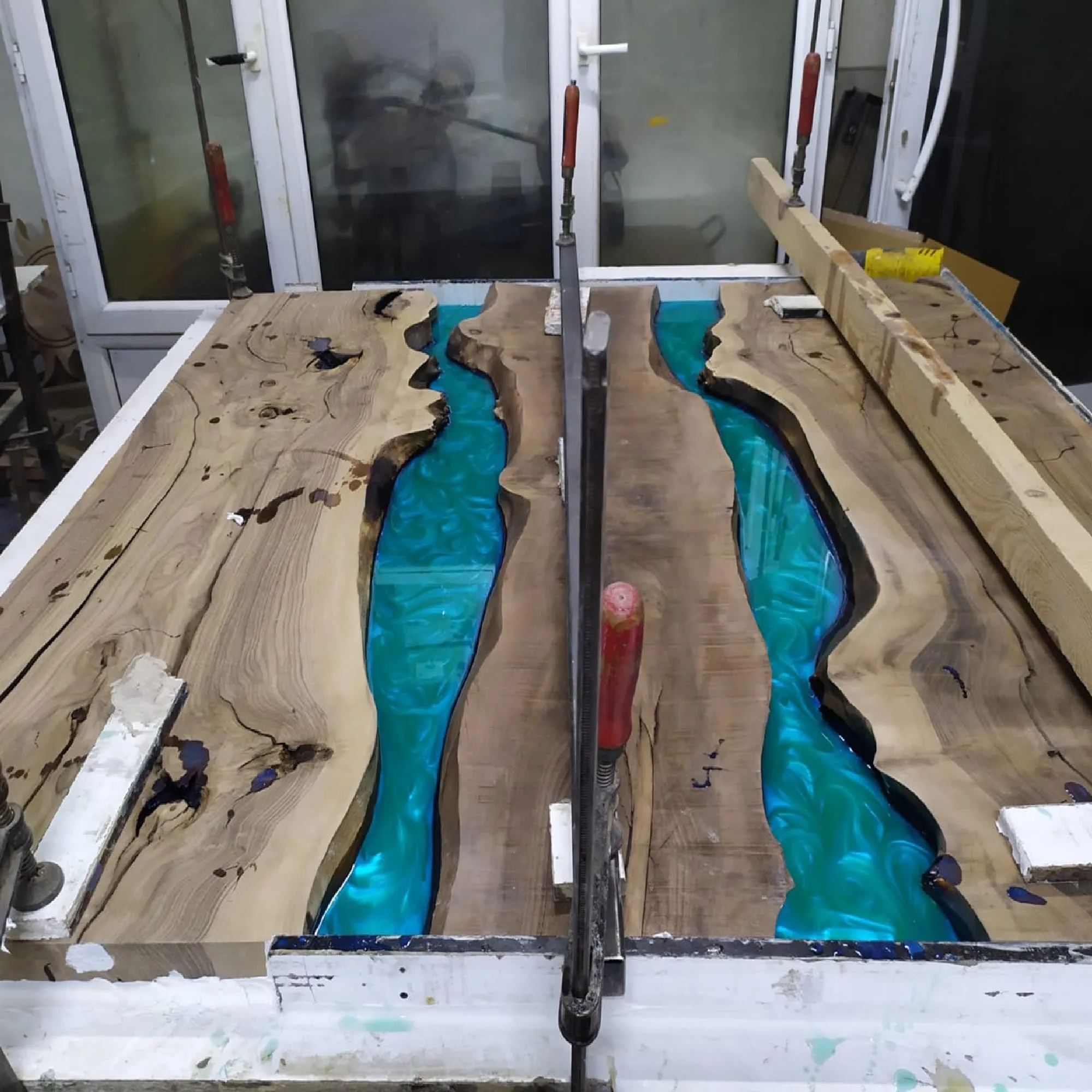 Walnut epoxy dining table handcrafted by skilled artisans