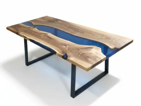 Large transparent blue epoxy dining table
