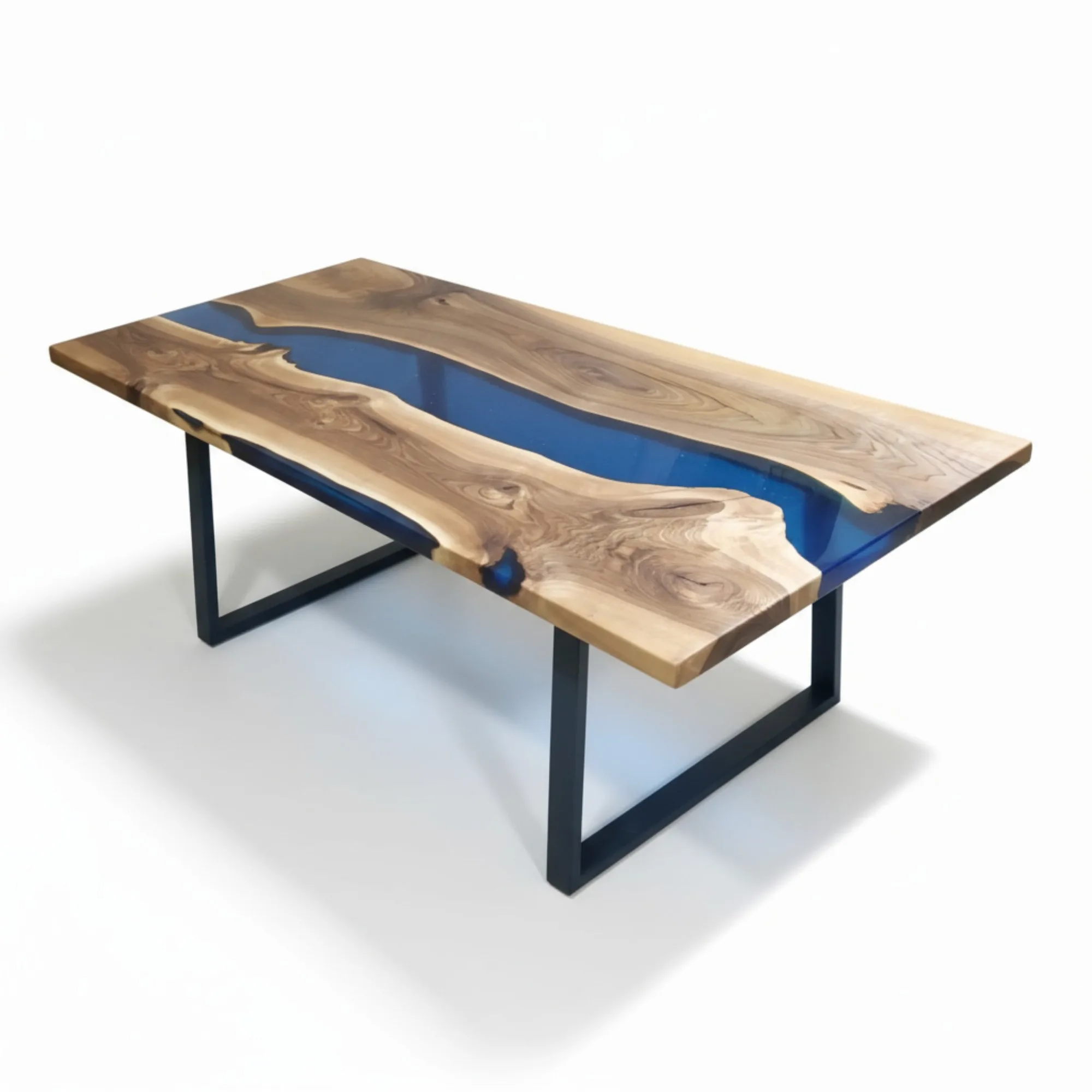 Large transparent blue epoxy dining table