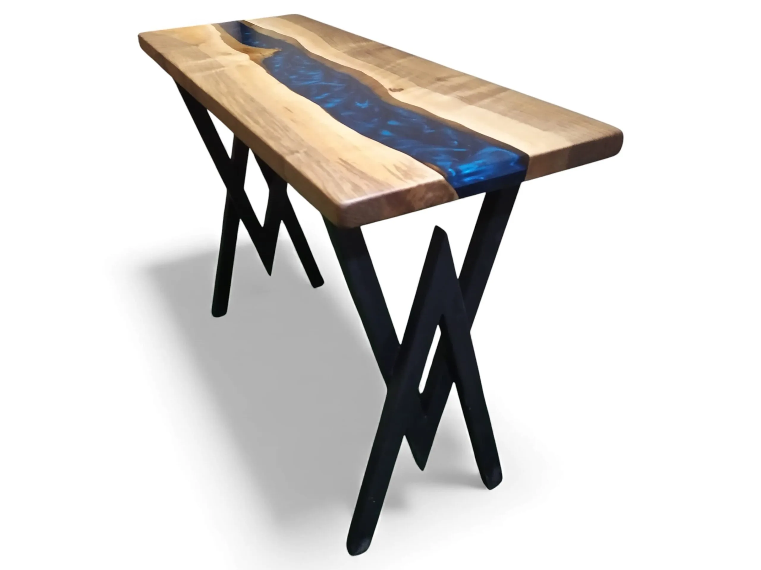 Blue epoxy river table console