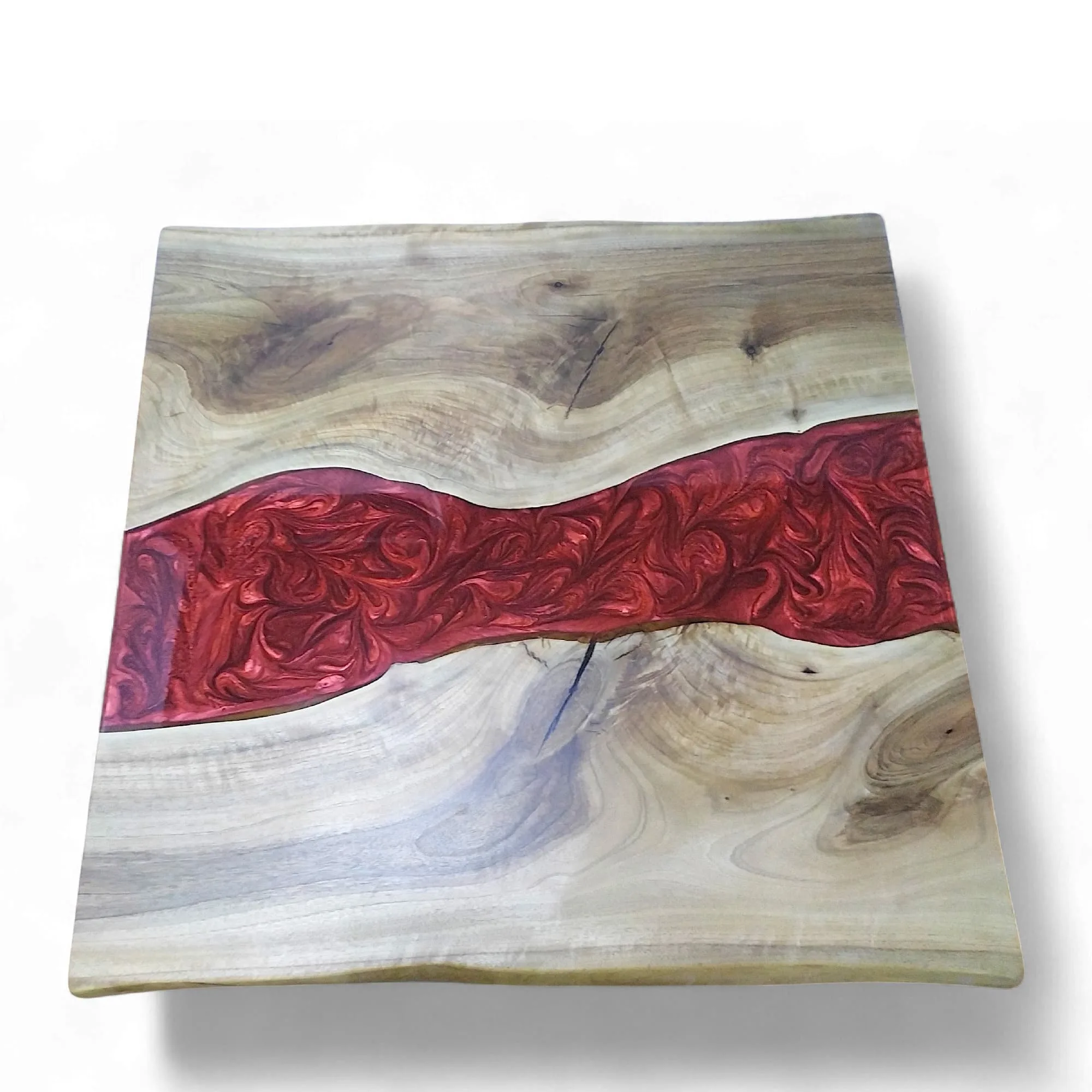 top view of walnut epoxy coffee table