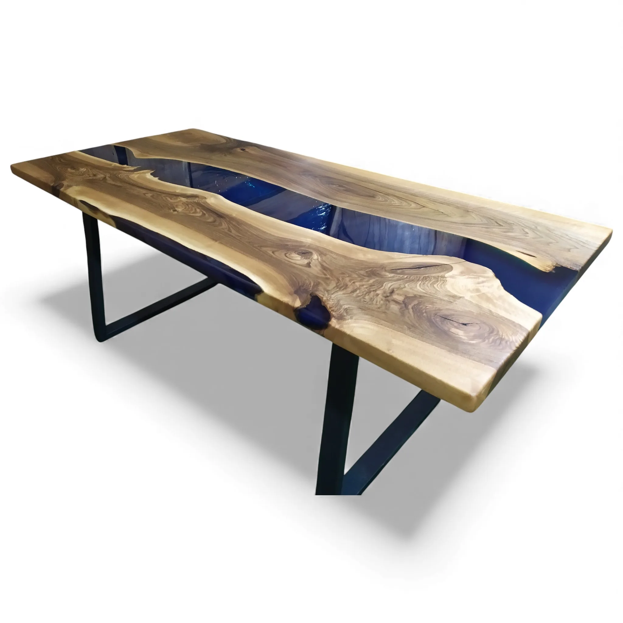 Side angle of walnut wood epoxy dining table