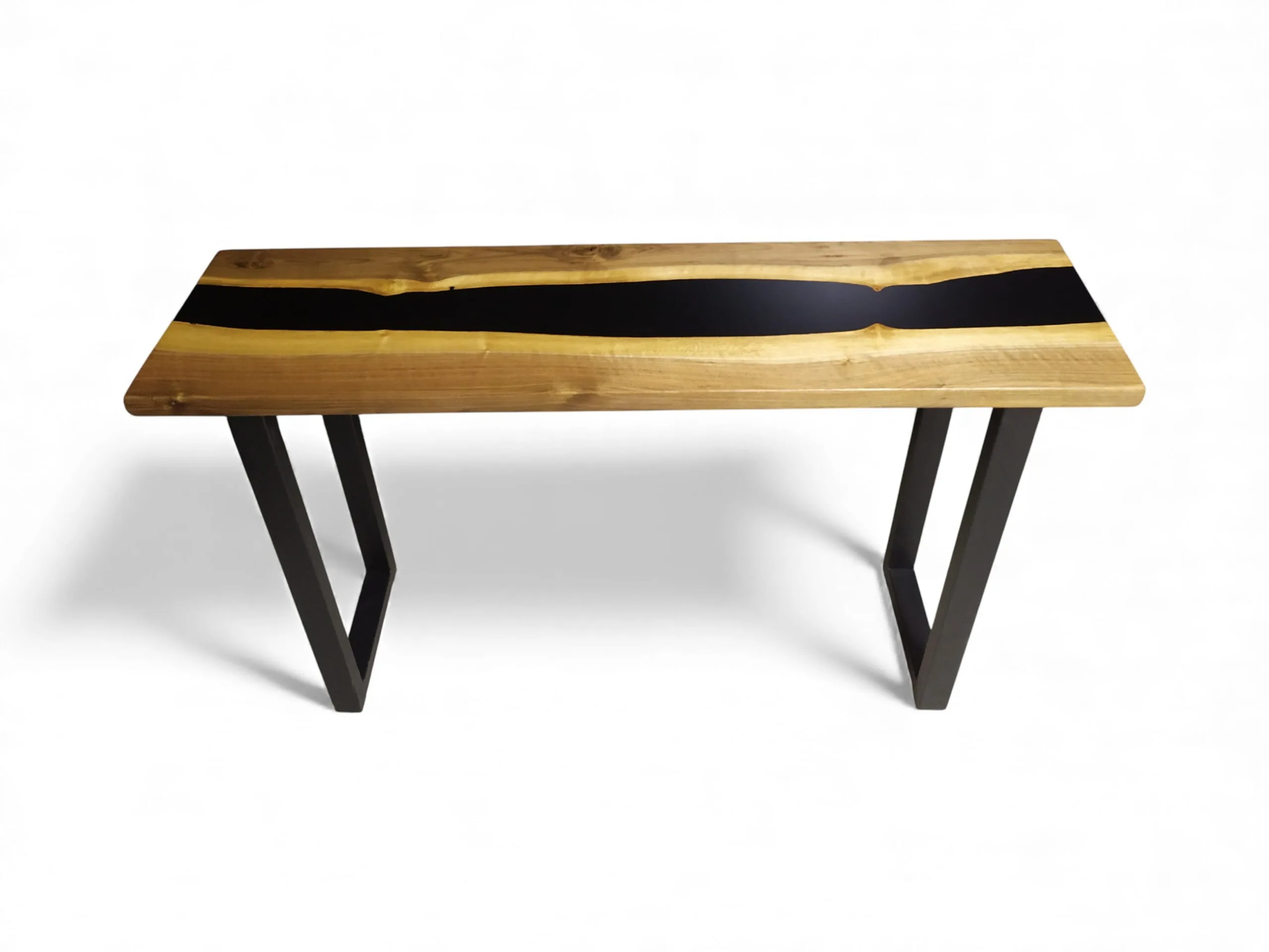 Side profile of walnut and epoxy bar table