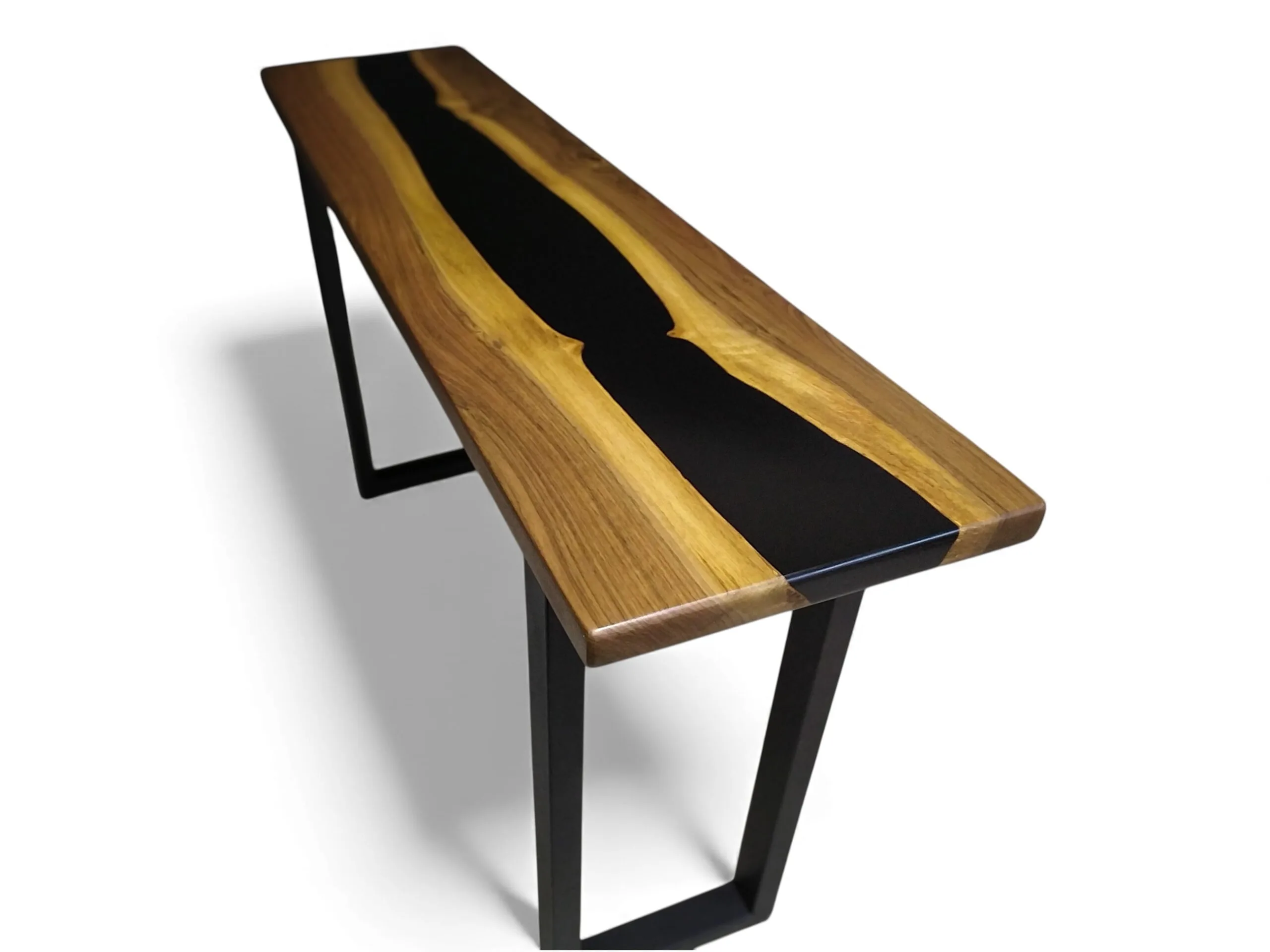 Epoxy bar table made from European walnut with black epoxy river