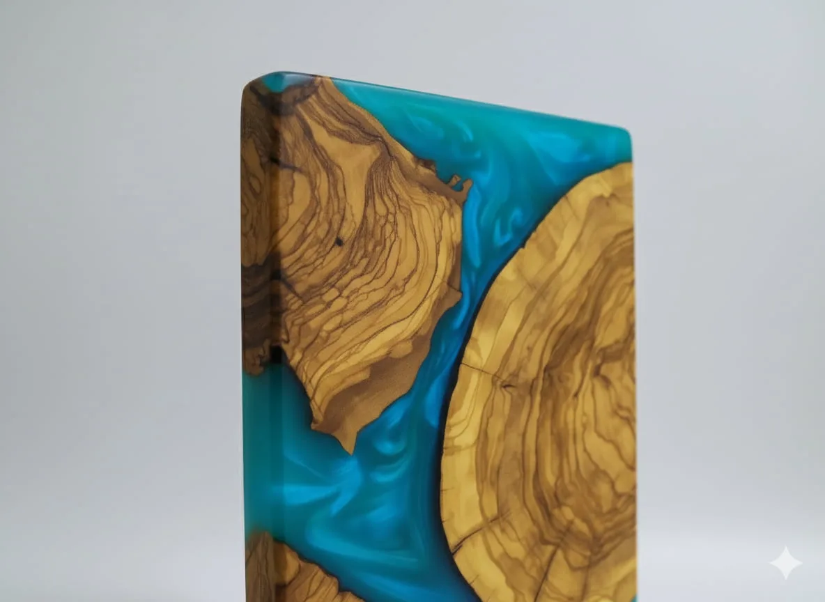 Epoxy cutting board turquoise resin side profile