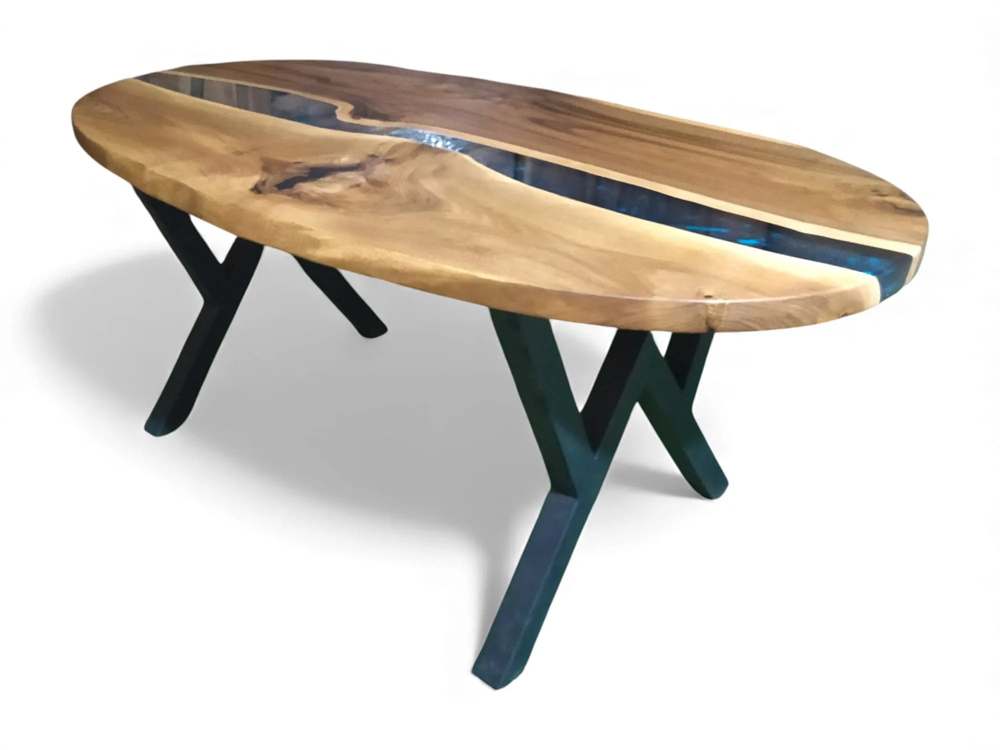 Oval dining table with custom epoxy color