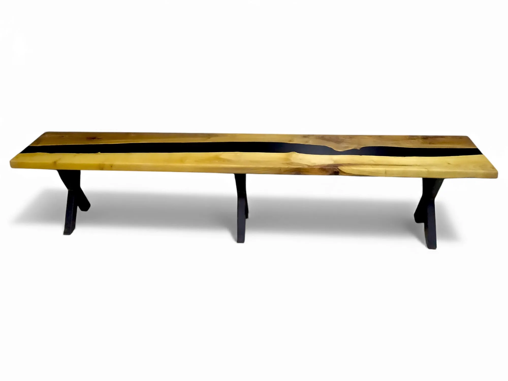 Epoxy entryway bench handmade walnut front view