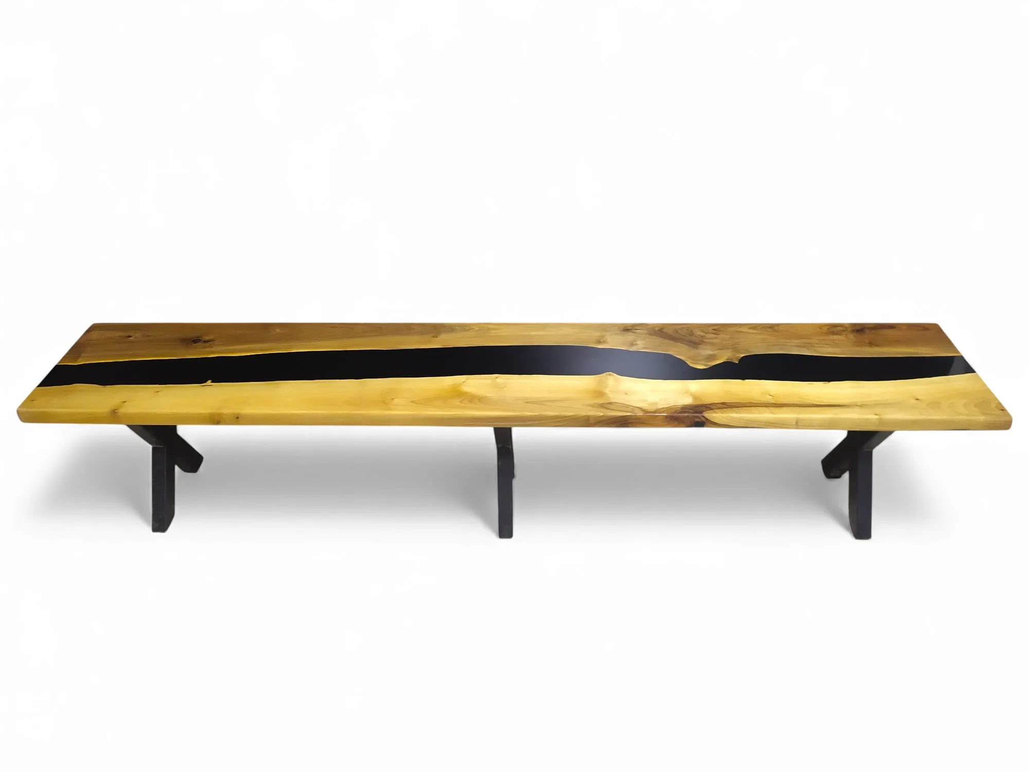 Top view epoxy walnut entryway bench