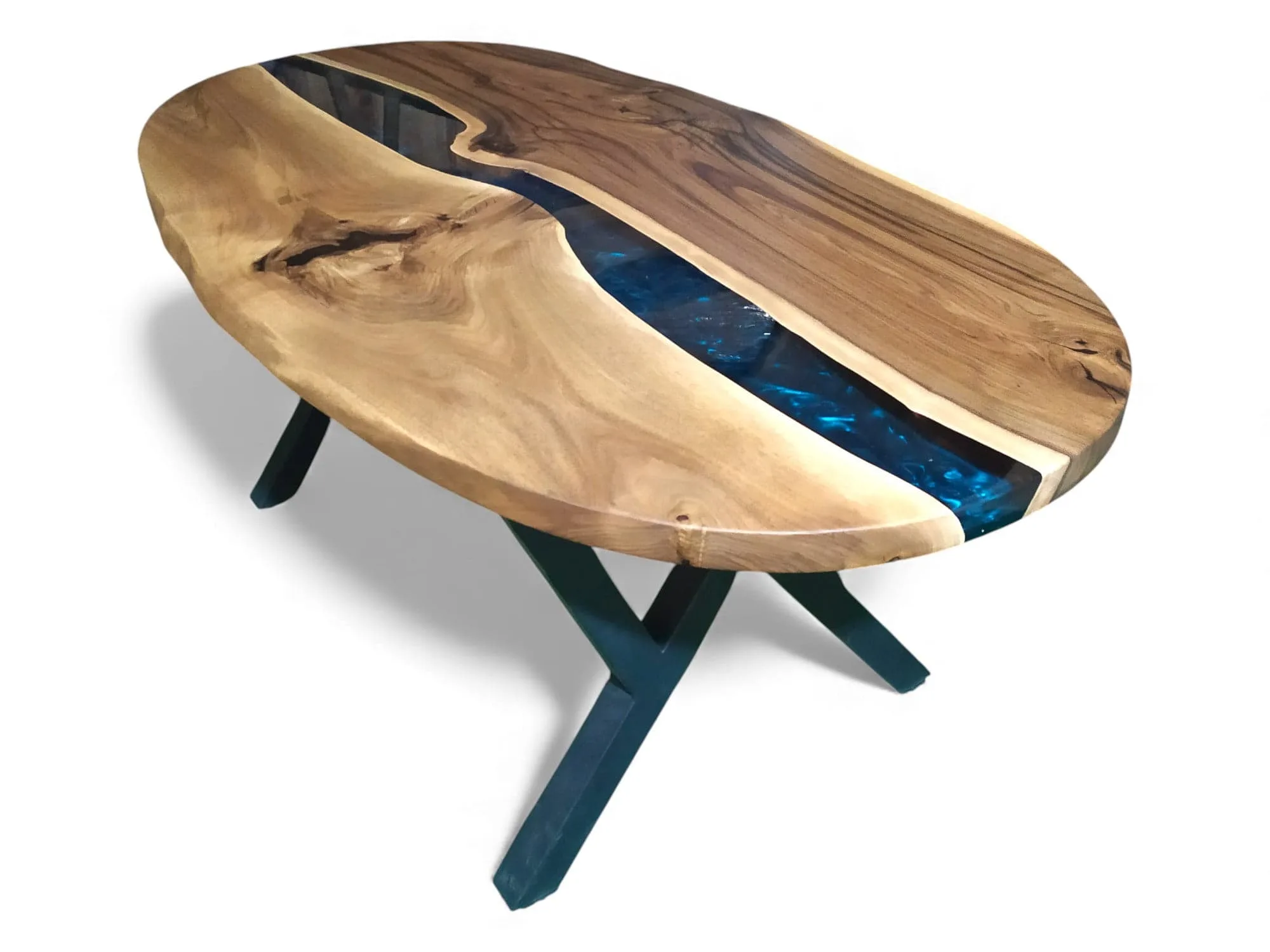 Handmade oval dining table with epoxy