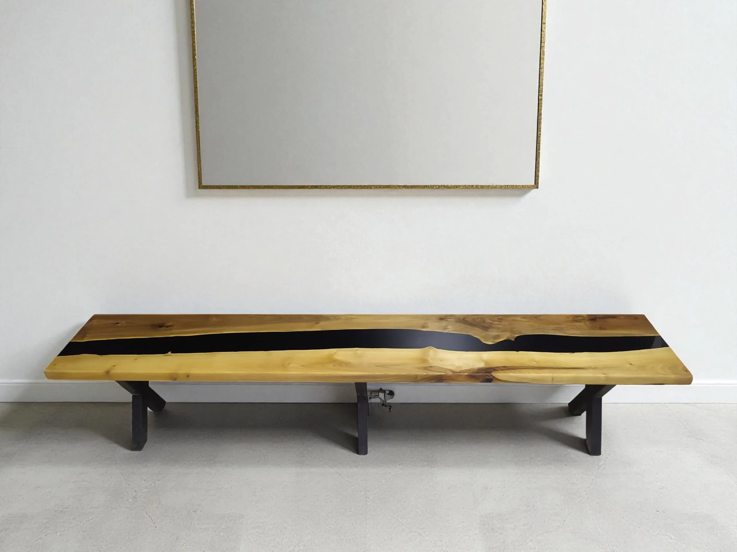 Modern walnut epoxy bench for hallway