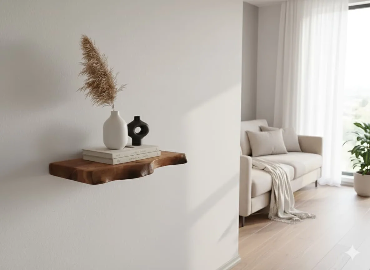 Live edge shelf in modern living room