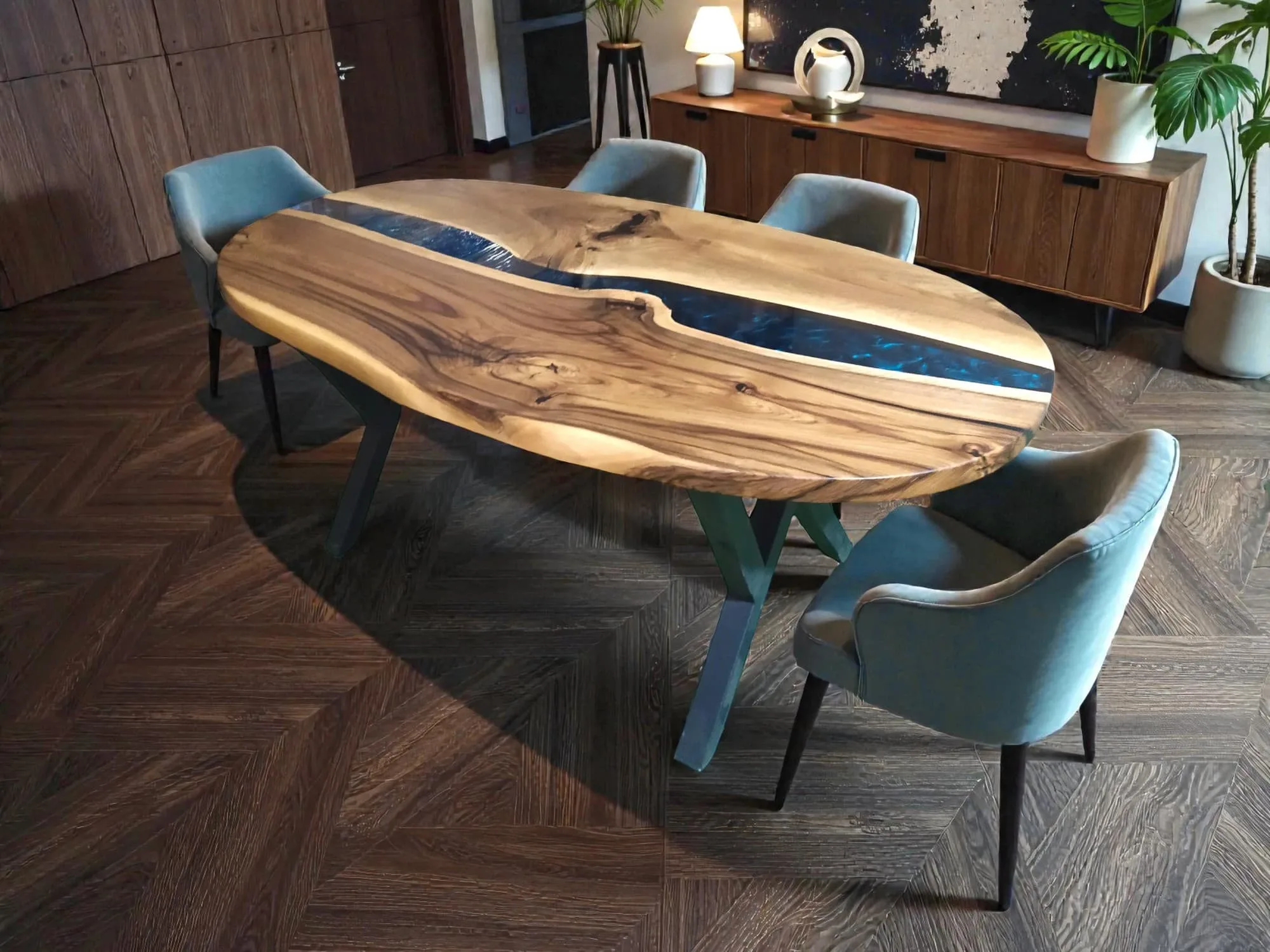 Modern oval dining table in contemporary dining room
