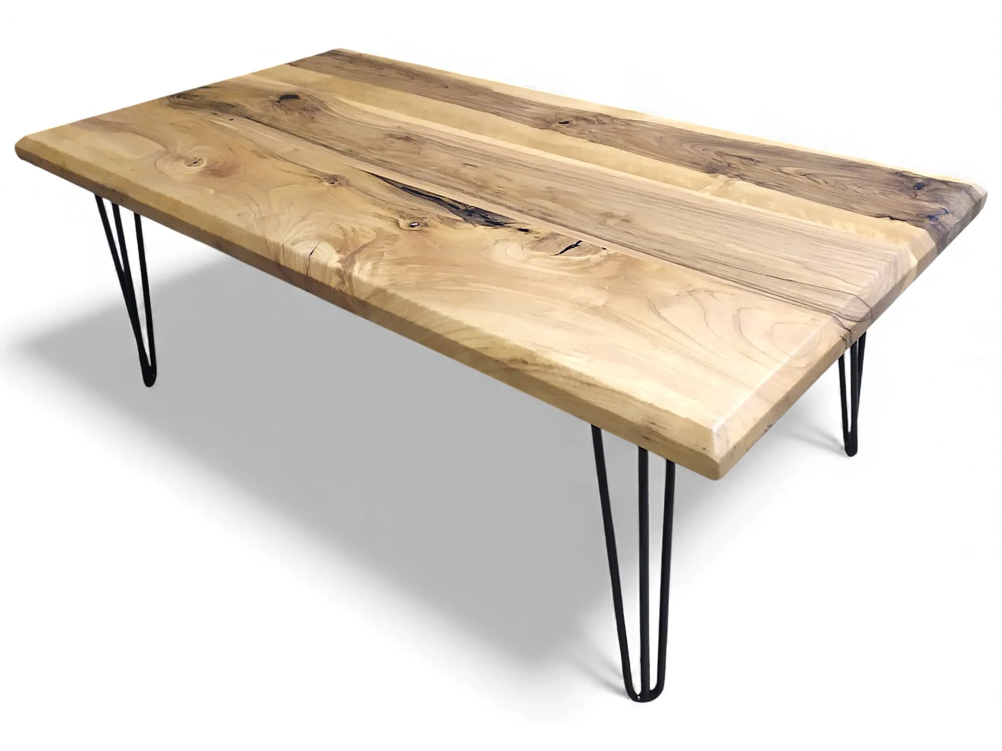 Modern walnut wood coffee table with chamfer edges