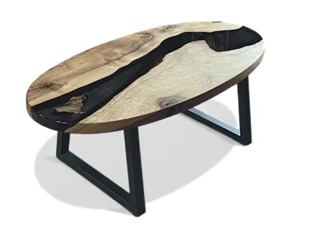artisan crafted oval walnut epoxy coffee table