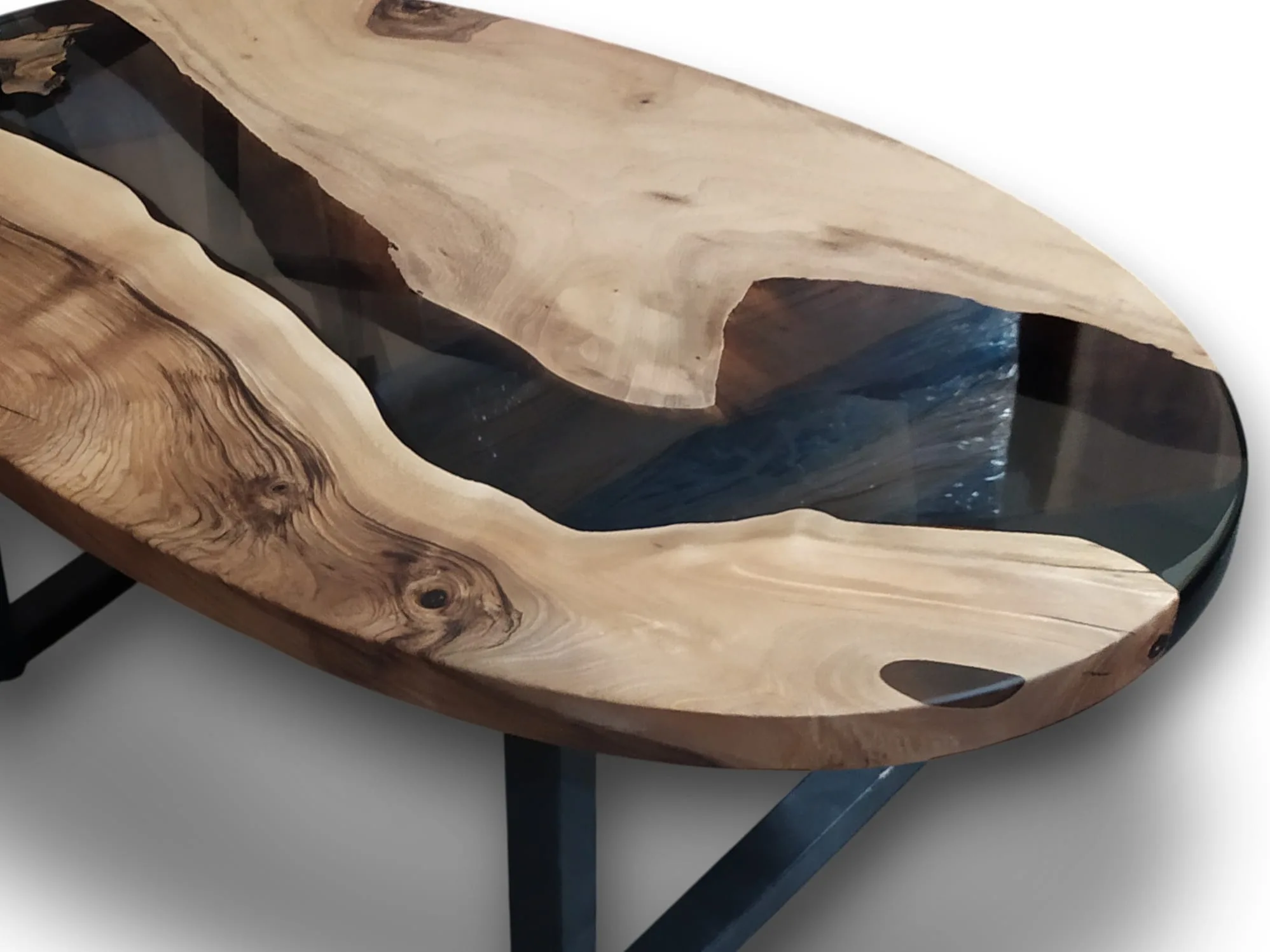 closeup of oval coffee table surface