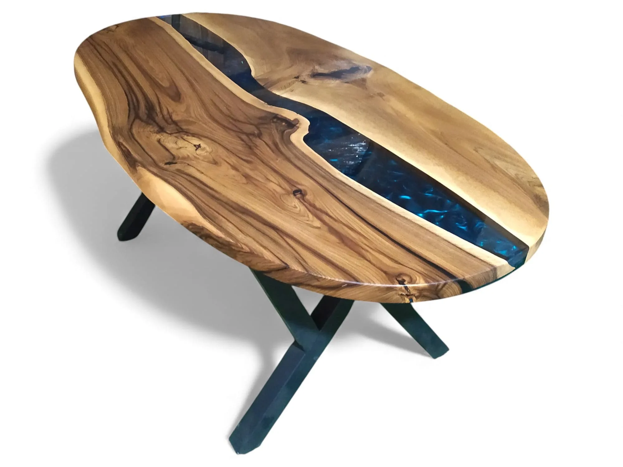 Oval epoxy dining table front view