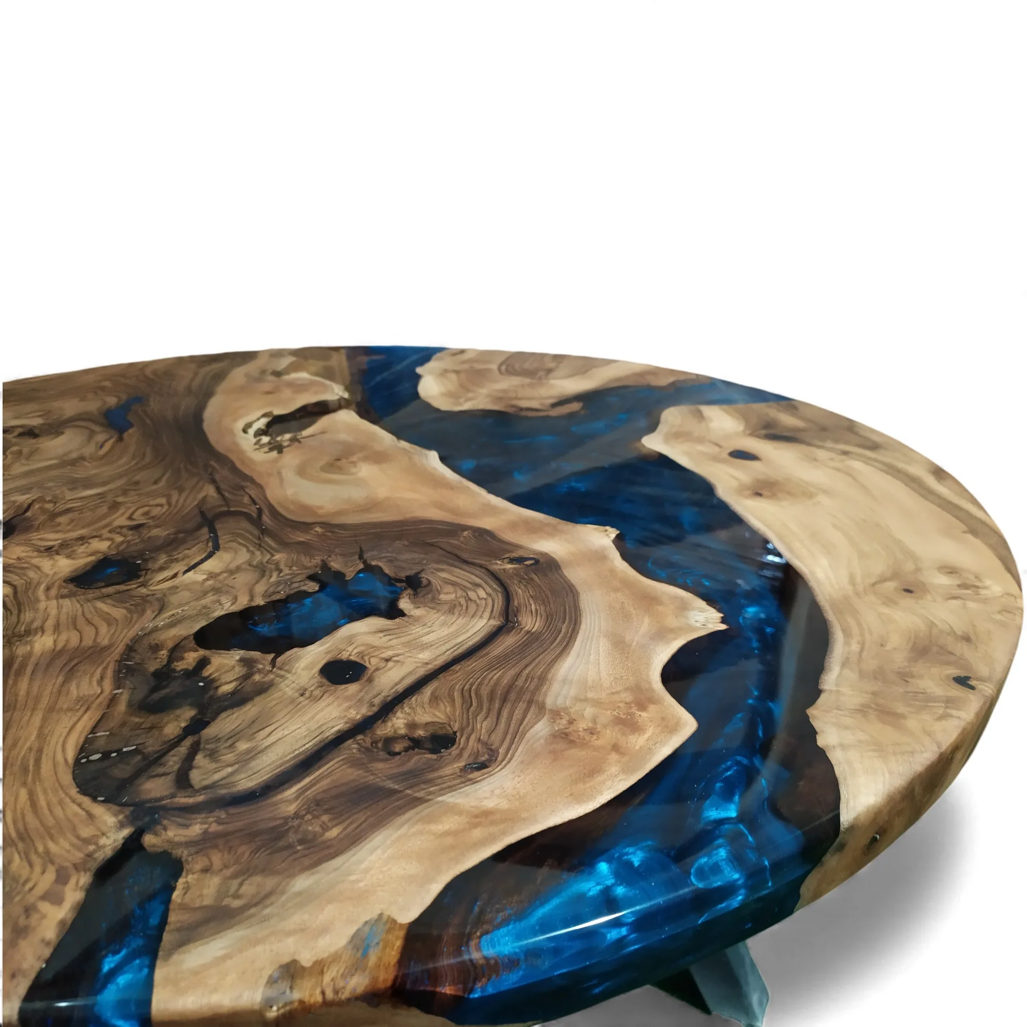 Close-up of epoxy river and walnut grain