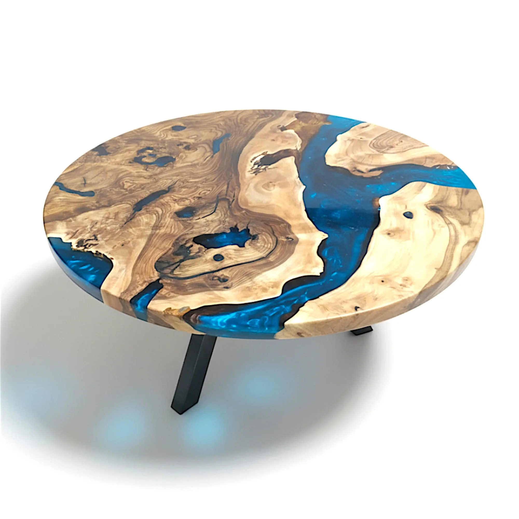 Custom color round walnut epoxy coffee table