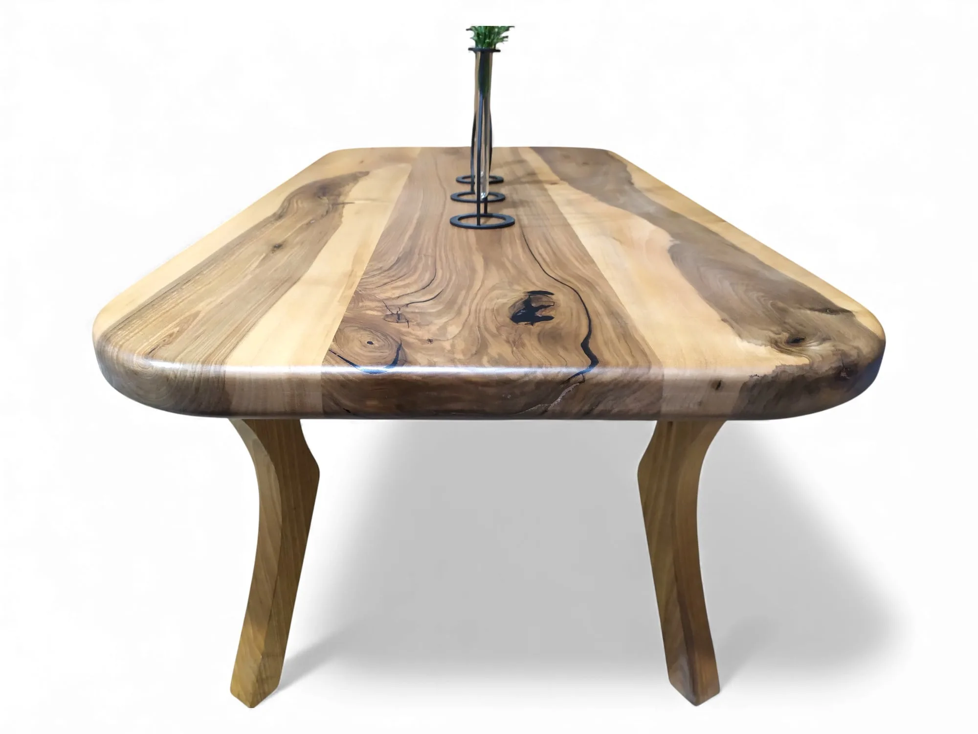 Front view of the rounded walnut corner