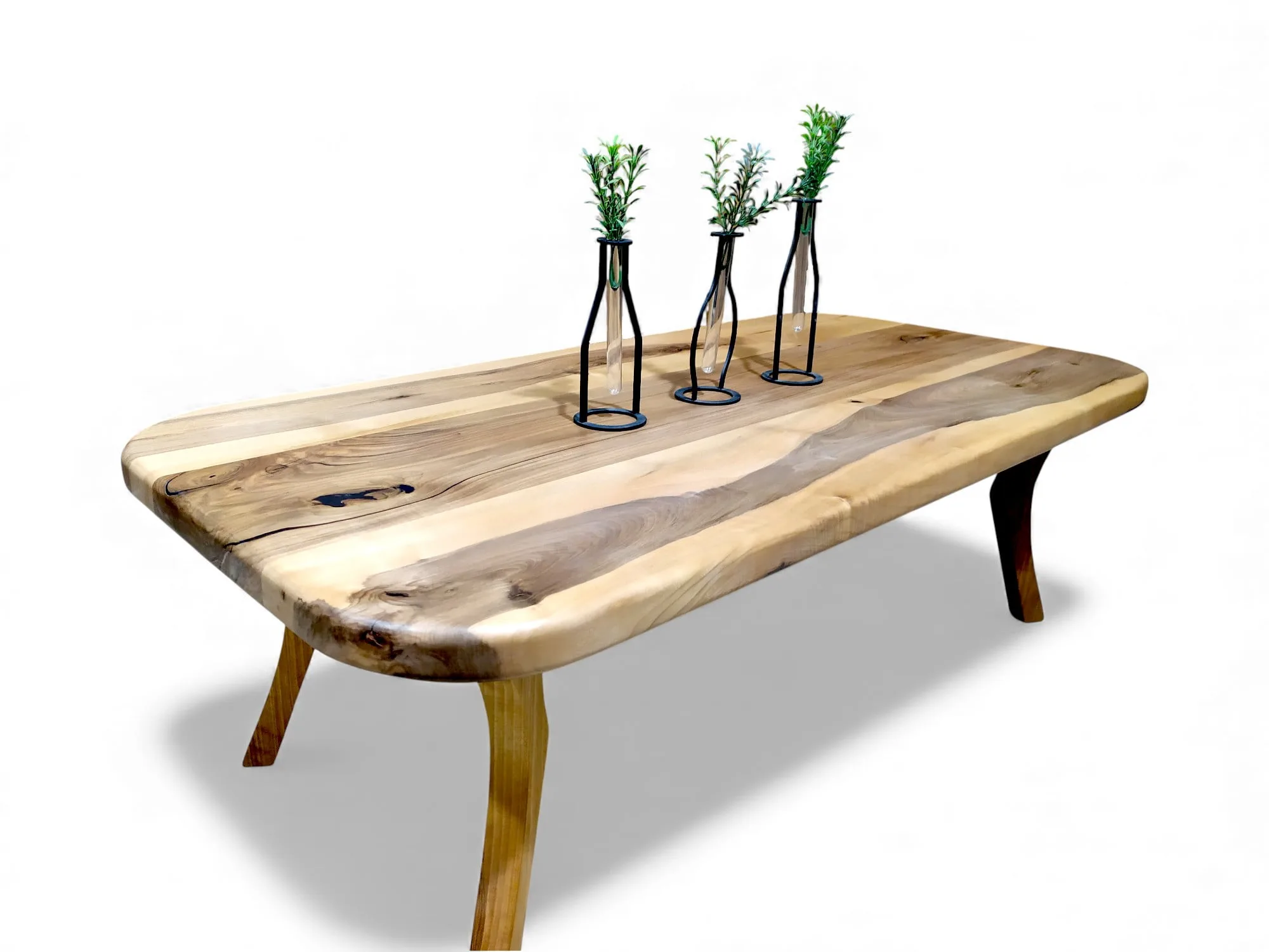 Walnut coffee table with rounded corners, in modern living room