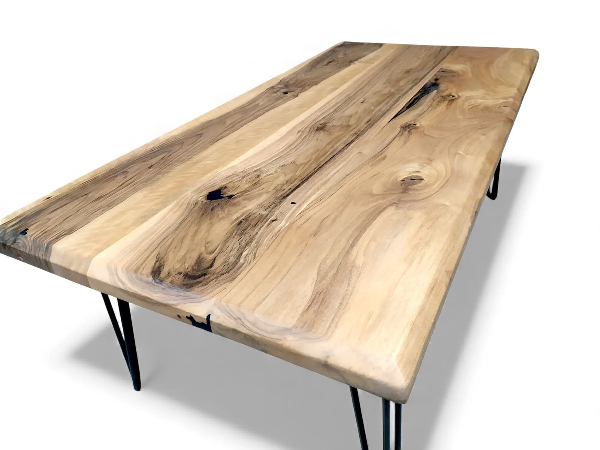 Walnut coffee table styled with decor