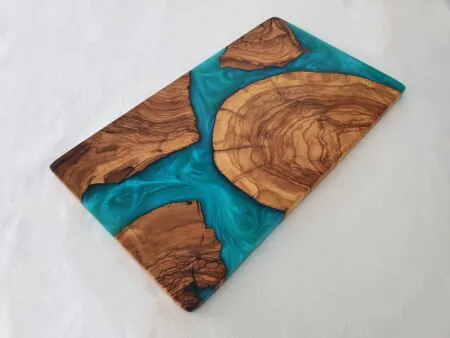 Turquoise epoxy cutting board olive wood handcrafted