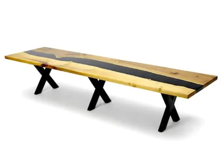 Walnut epoxy entryway bench detail shot