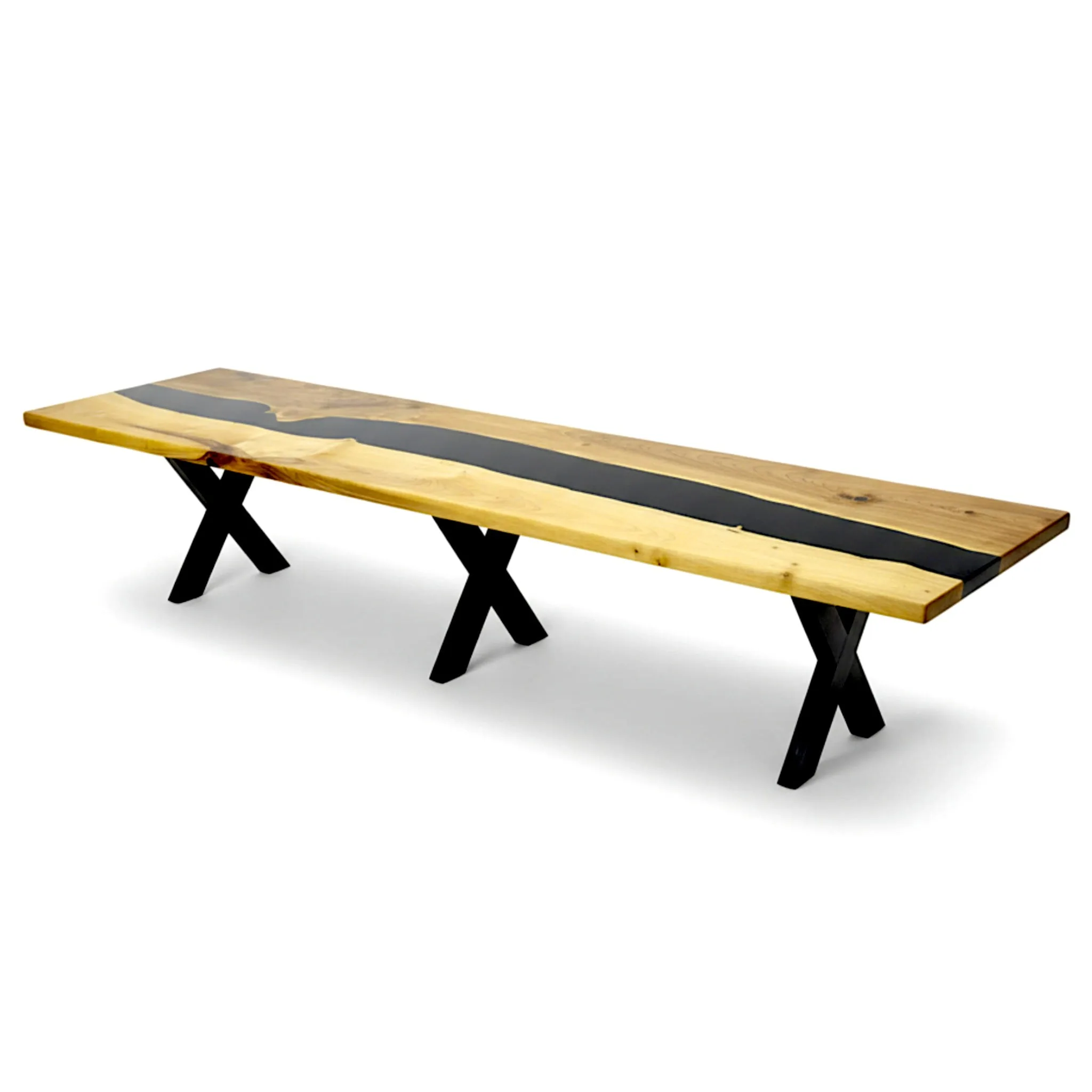 Walnut epoxy entryway bench detail shot