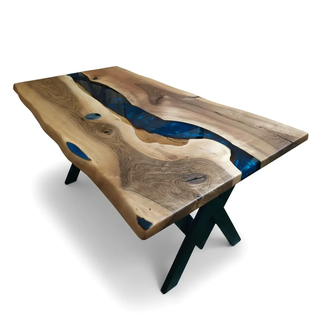 Executive office with navy blue walnut epoxy desk