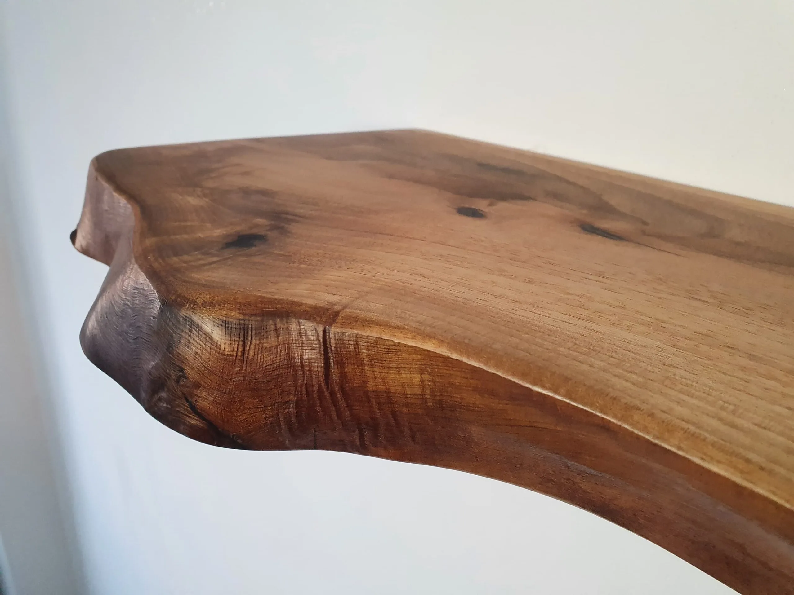 Close grain walnut live edge wood shelf