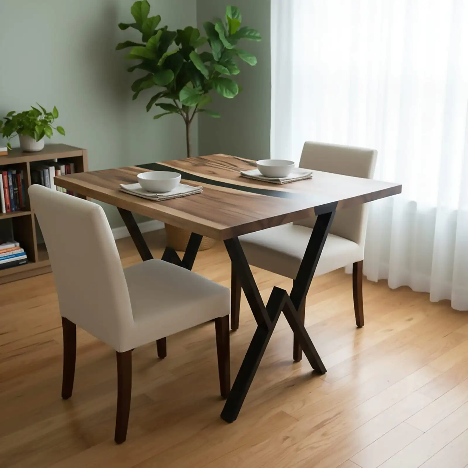 Black epoxy river table square format