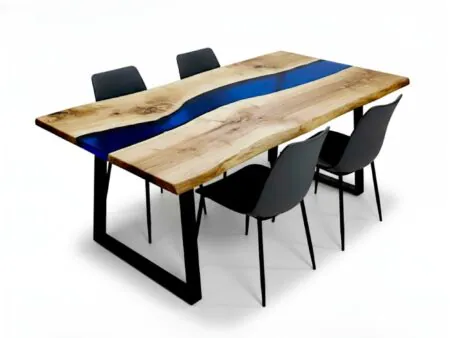 Live edge walnut and transparent blue epoxy resin table handcrafted