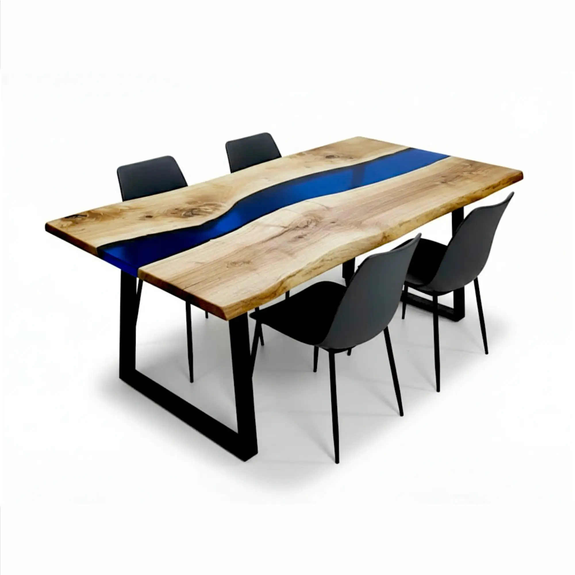 Live edge walnut and transparent blue epoxy resin table handcrafted