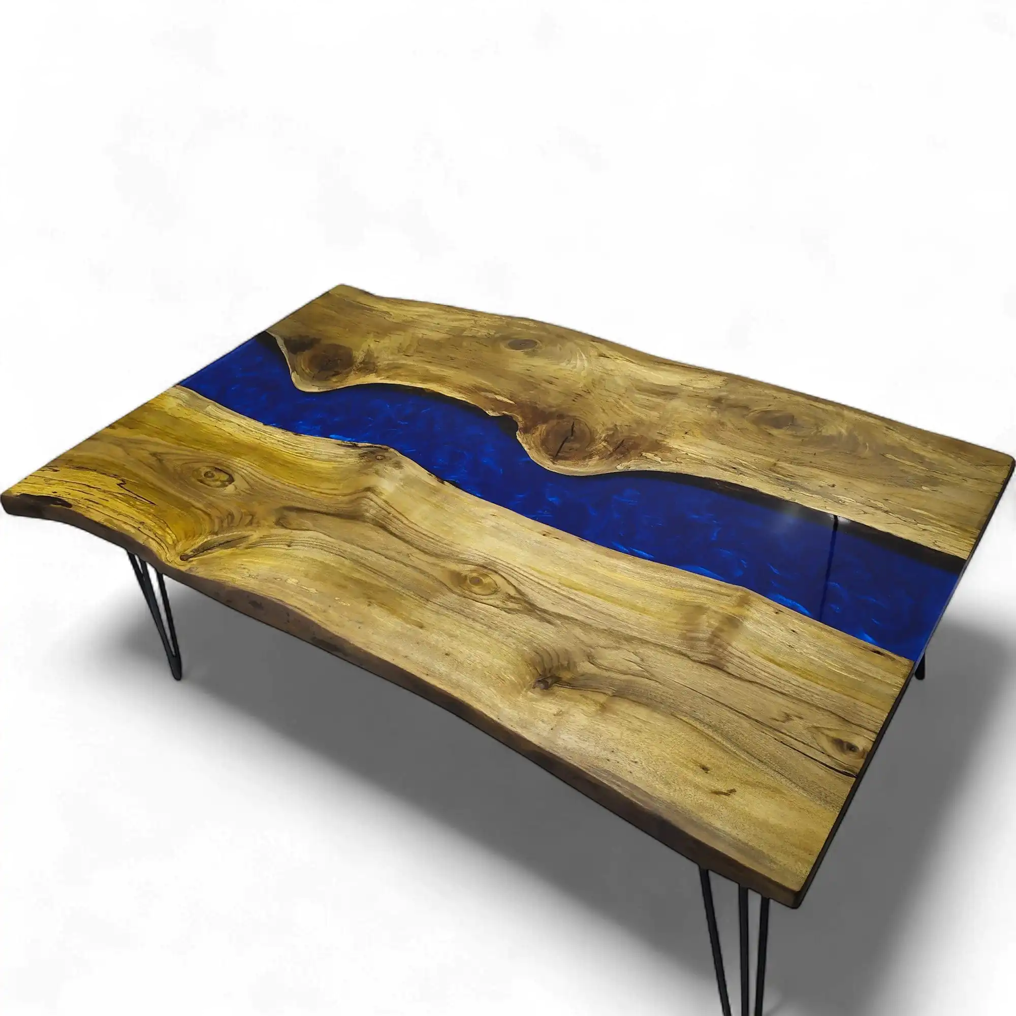 Live edge blue epoxy coffee table design