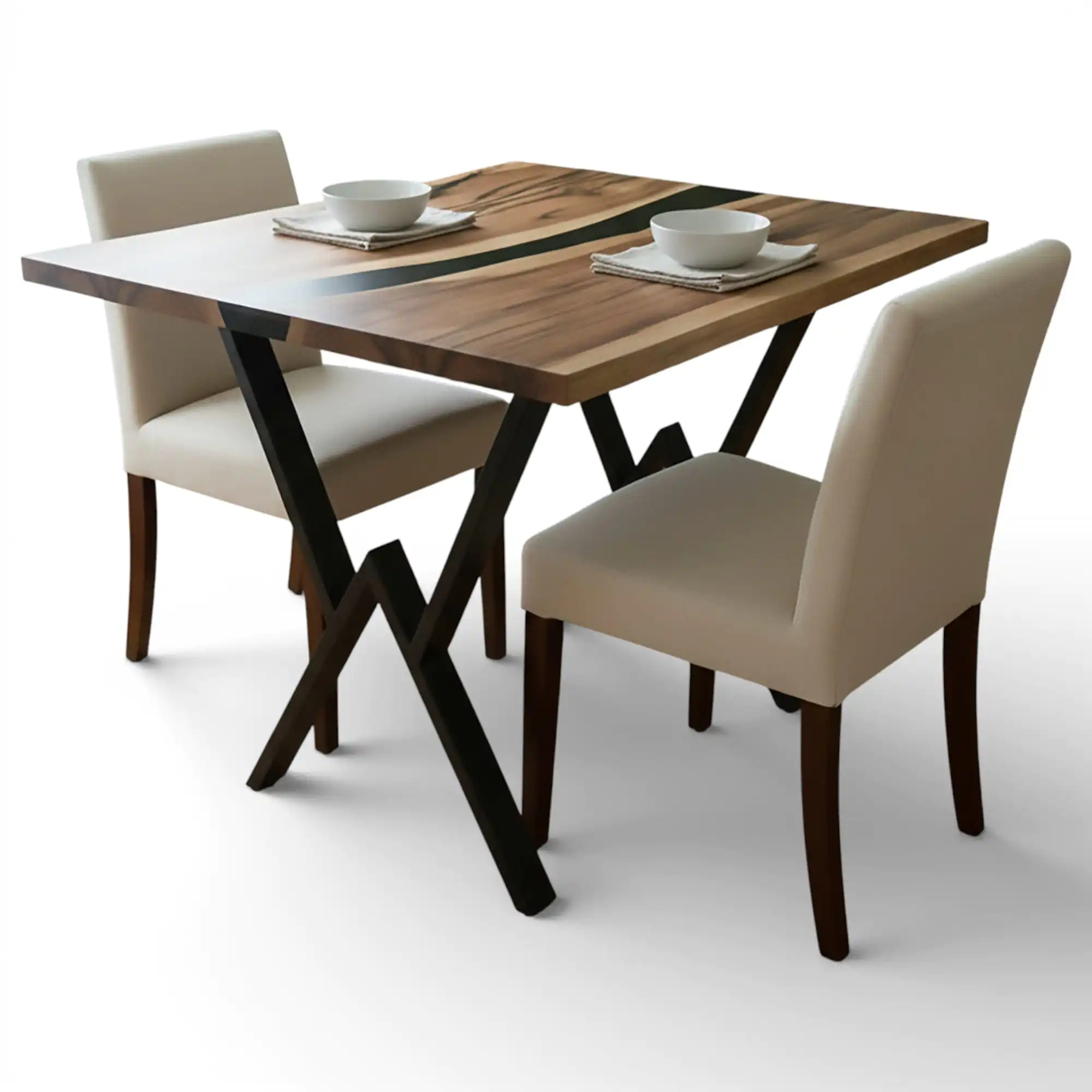 Custom size square black epoxy dining table