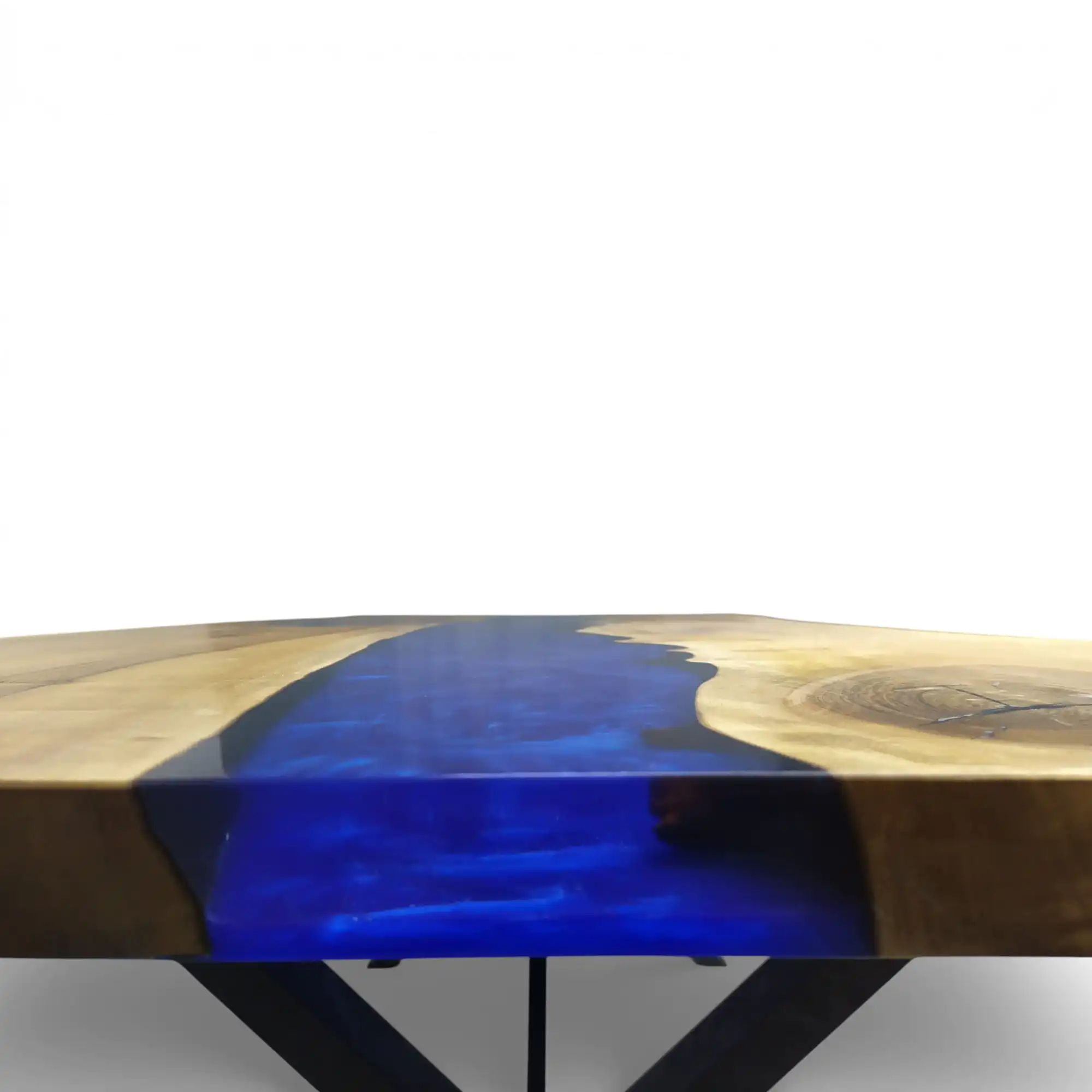 Blue epoxy coffee table resin detail